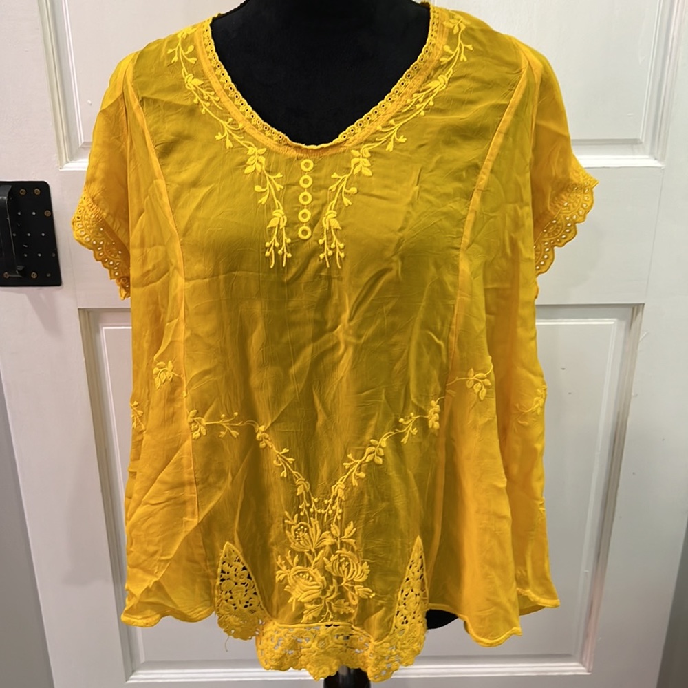 Johnny Was Yellow Embroidered Boho Top - Picture 4 of 10